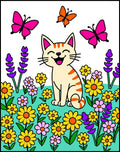 Whimsical Orange Cat Butterflies Flowers Rug