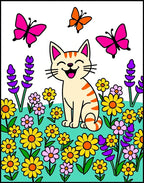 Whimsical Orange Cat Butterflies Flowers Rug