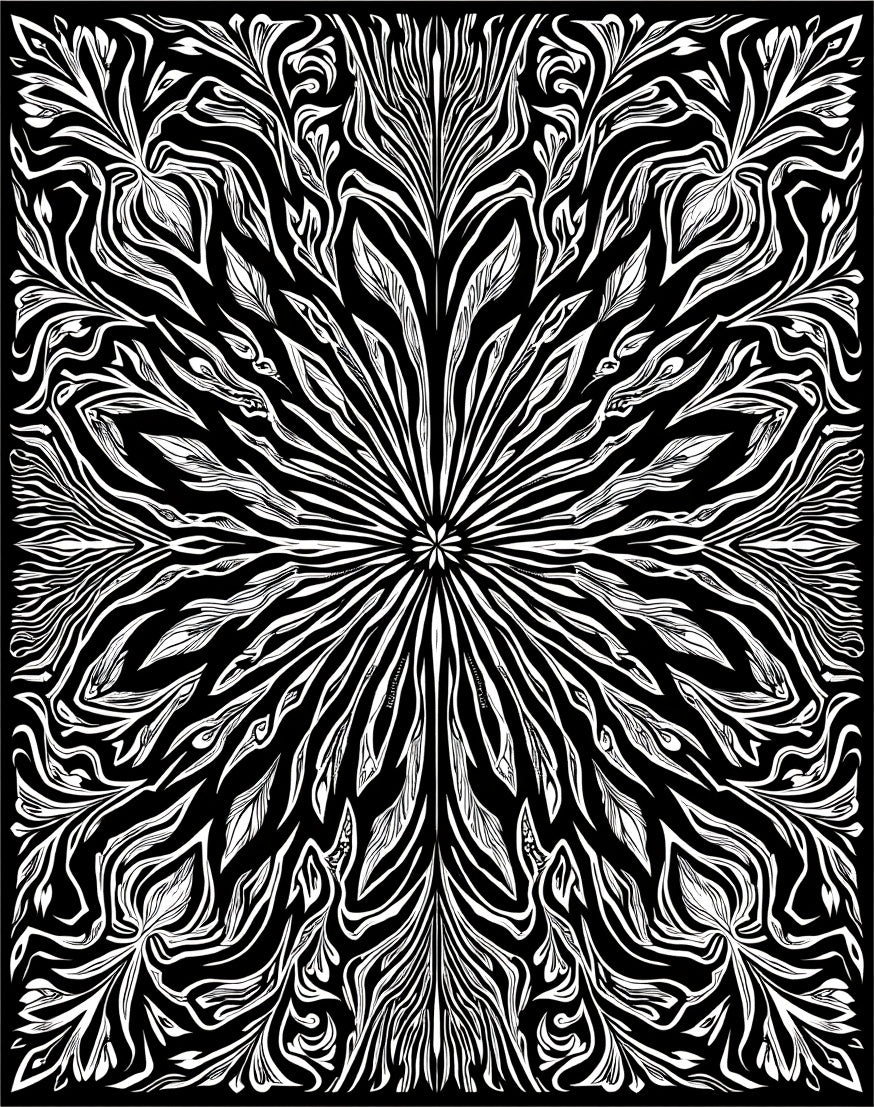 Monochromatic Black White Floral Rays Rug