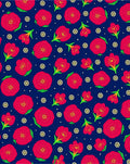 Crimson Rosebuds Scattered Blue Textile Rug