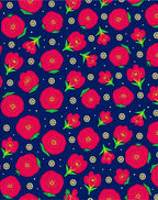 Crimson Rosebuds Scattered Blue Textile Rug