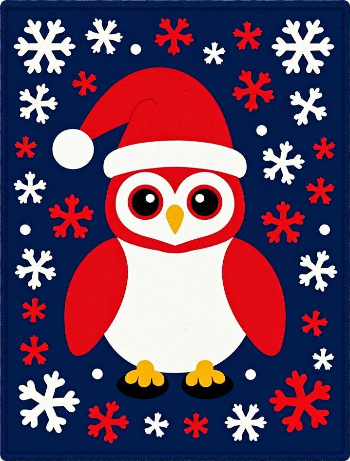 Whimsical Red Owl Snowflakes Navy Rug
