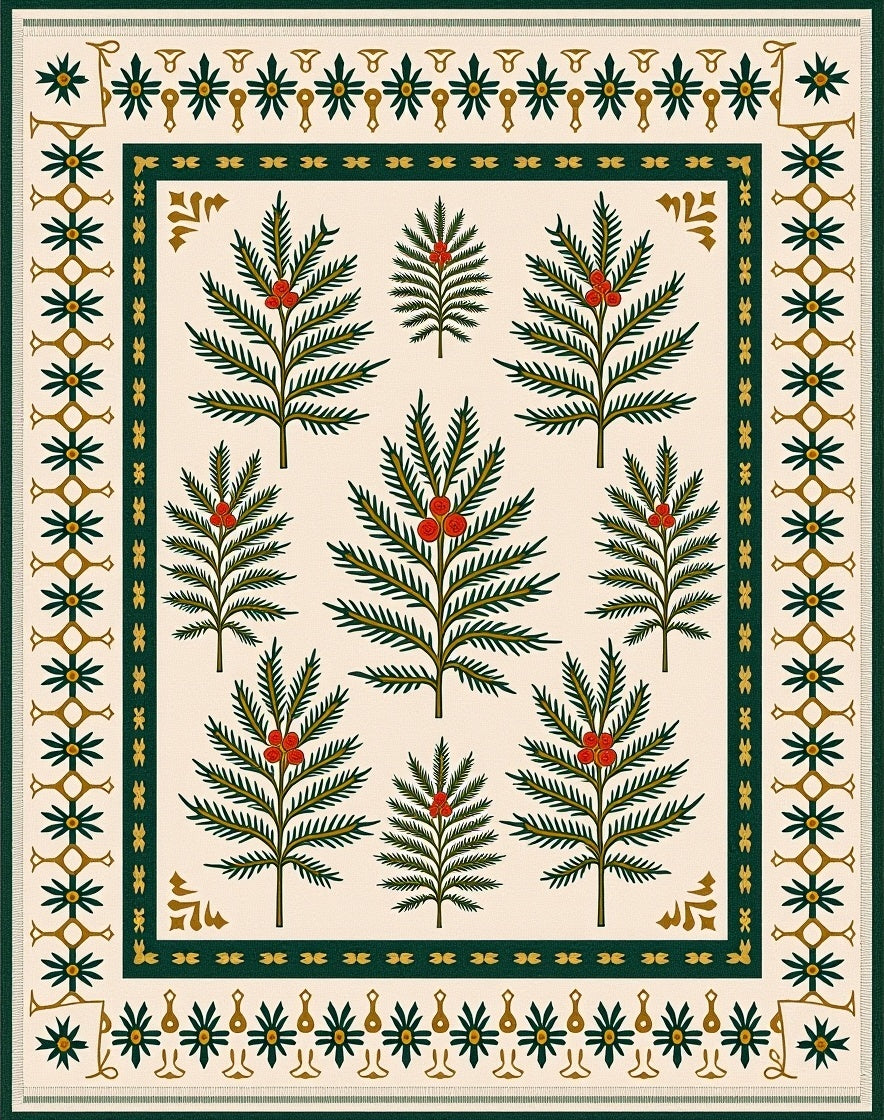 Gilded Evergreen Berry Tree Collage Rug