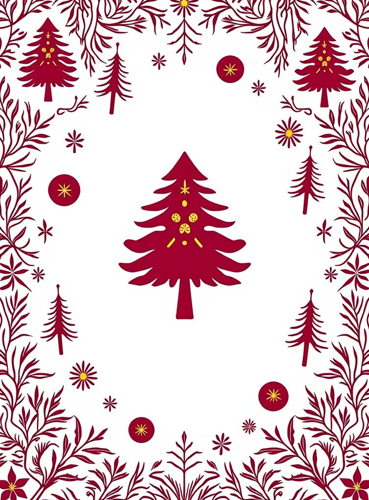 Deep Red Pine Garland Border Rug