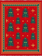 Red Evergreen Trees Starry Night Rug