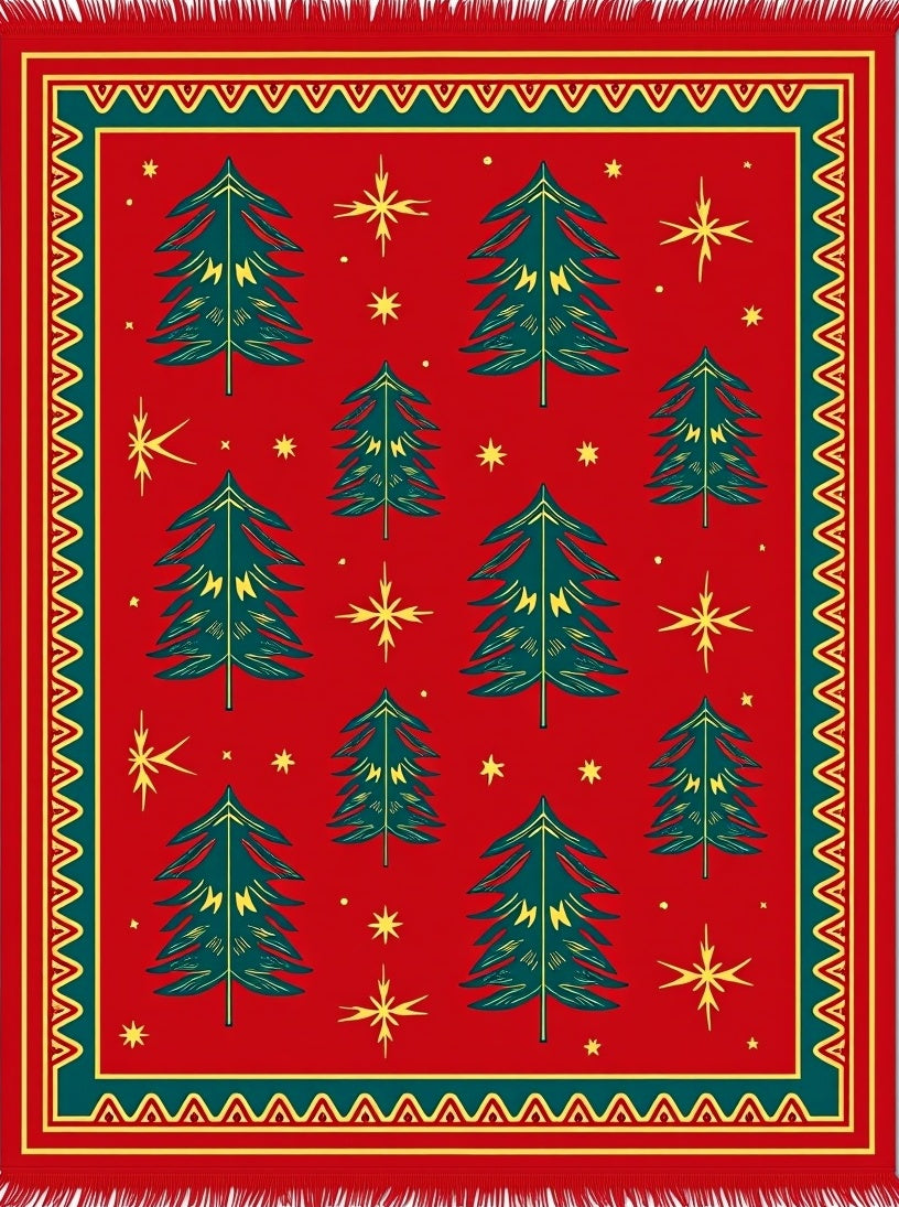 Red Evergreen Trees Starry Night Rug