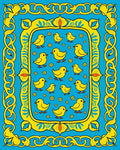 Bright Yellow Chickens Blue Floral Border Rug