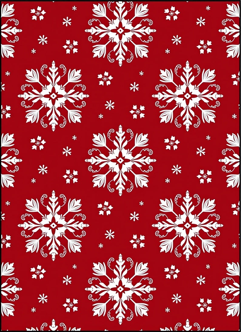 Red White Snowflake Collage Ornament Rug