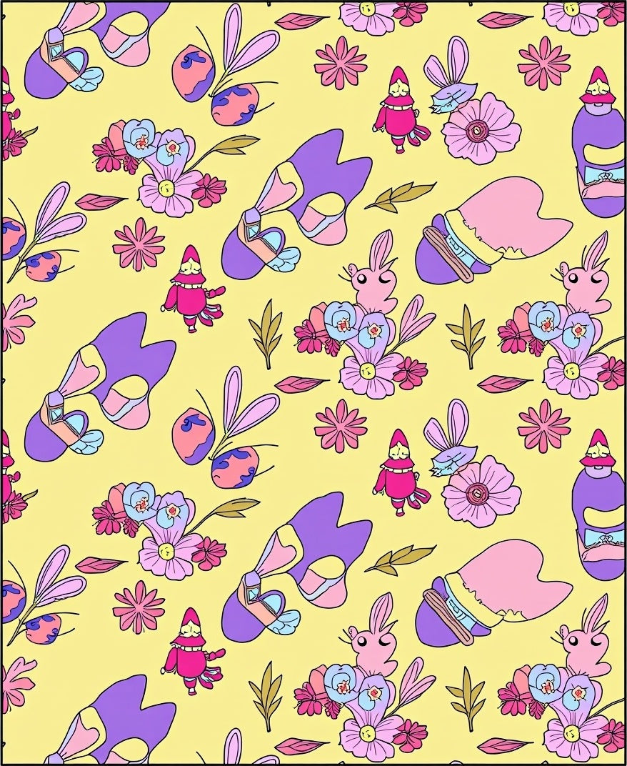 Whimsical Pink Purple Floral Gnomes Rug