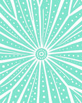 Aqua White Starburst Sunburst Rays Rug