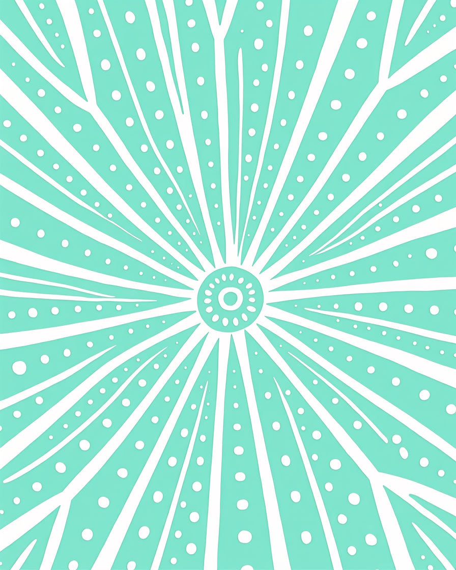 Aqua White Starburst Sunburst Rays Rug