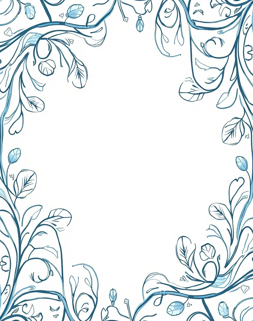 Delicate Teal Vine Floral Border Rug