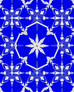 Striking Blue White Floral Geometric Repeats Rug