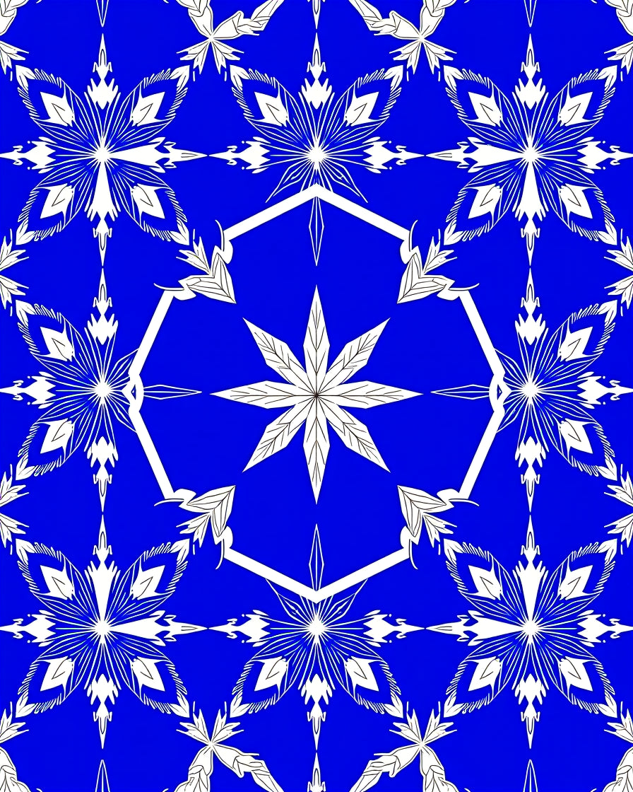 Striking Blue White Floral Geometric Repeats Rug