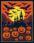 Spooky Halloween Bats Pumpkin Castle Night Rug