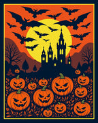 Spooky Halloween Bats Pumpkin Castle Night Rug