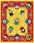 Joyful Figures Red Yellow Folk Art Rug