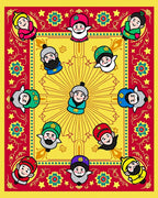 Joyful Figures Red Yellow Folk Art Rug