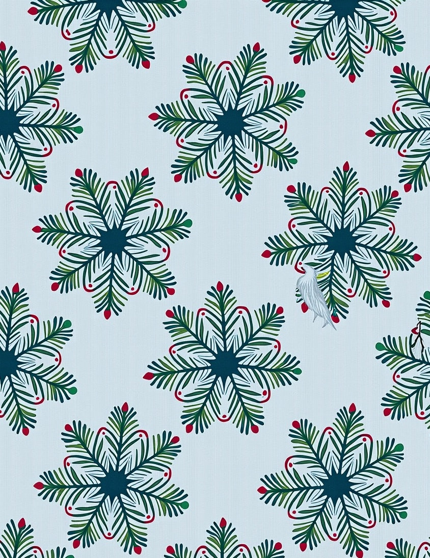 Delicate White Bird Pine Cluster Rug