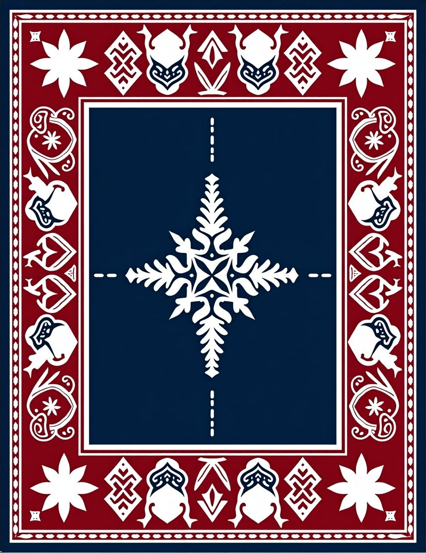Deep Blue Red Starburst Border Rug