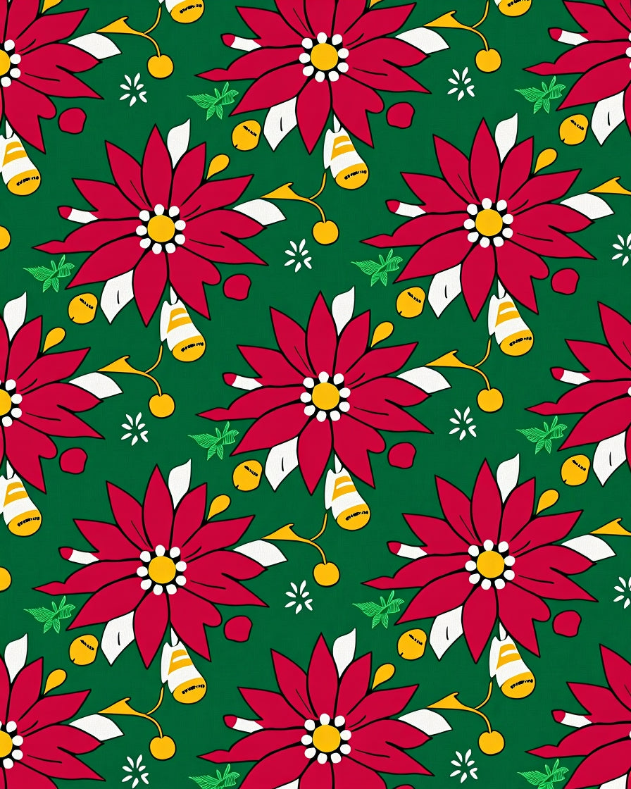 Red Poinsettia Holiday Garland Rug