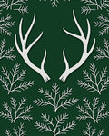 White Antlers on Deep Forest Green Background Rug