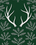 White Antlers on Deep Forest Green Background Rug