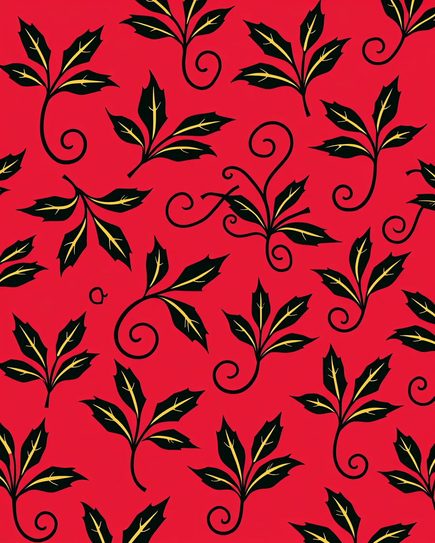 Bold Red Holly Leaf Vine Rug