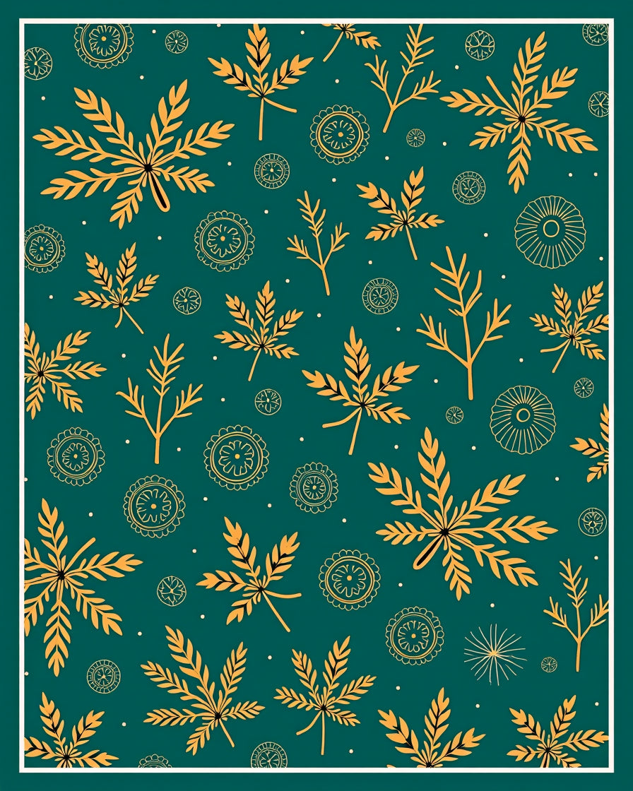 Golden Leafy Branches with Mandalas Rug