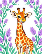 Whimsical Giraffe with Lavender Sprigs Rug