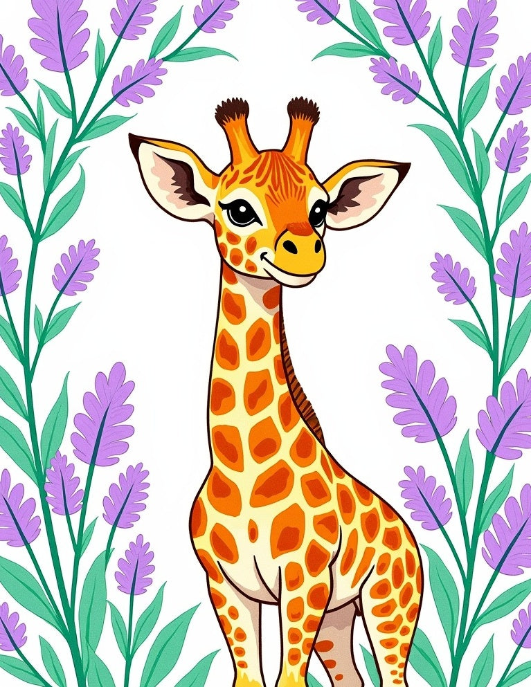 Whimsical Giraffe with Lavender Sprigs Rug