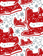 Red Sleigh Snowflakes Festive Whimsy Rug