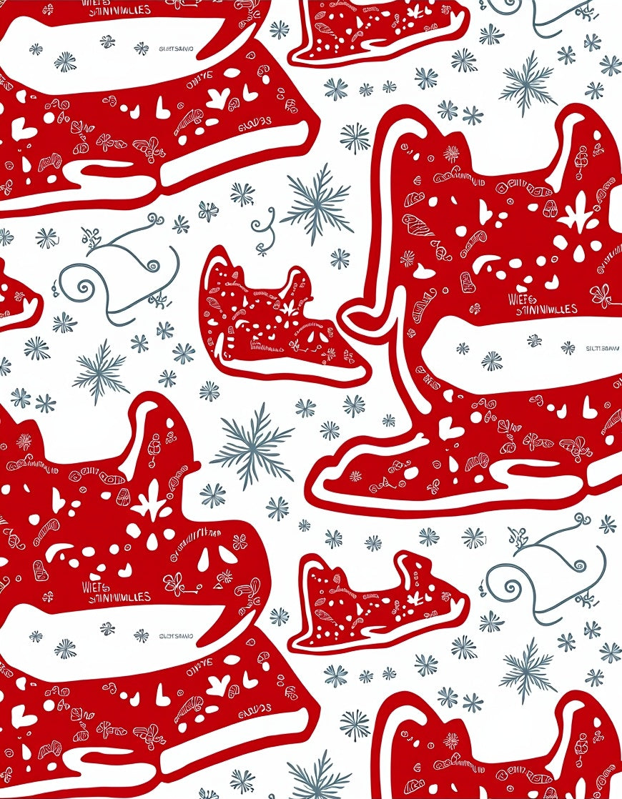 Red Sleigh Snowflakes Festive Whimsy Rug