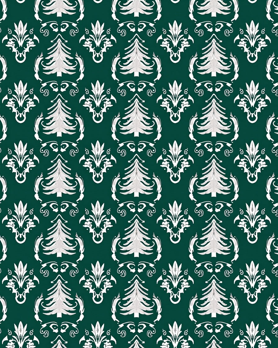Festive White Christmas Tree Scrollwork Rug