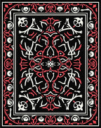Black Crimson White Ornate Medallion Rug