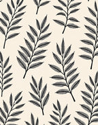 Black Fern Branch Cream Background Rug