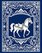 Regal White Horse Blue Medallion Border Rug
