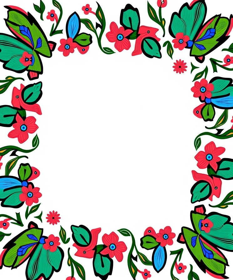 Bold Teal Red Floral Swirl Border Rug