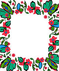 Bold Teal Red Floral Swirl Border Rug