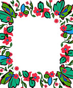 Bold Teal Red Floral Swirl Border Rug