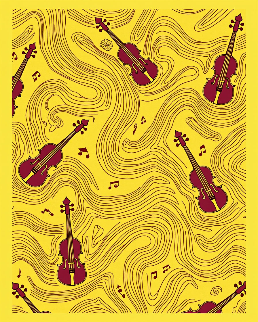 Maroon Violin Yellow Swirls Rug
