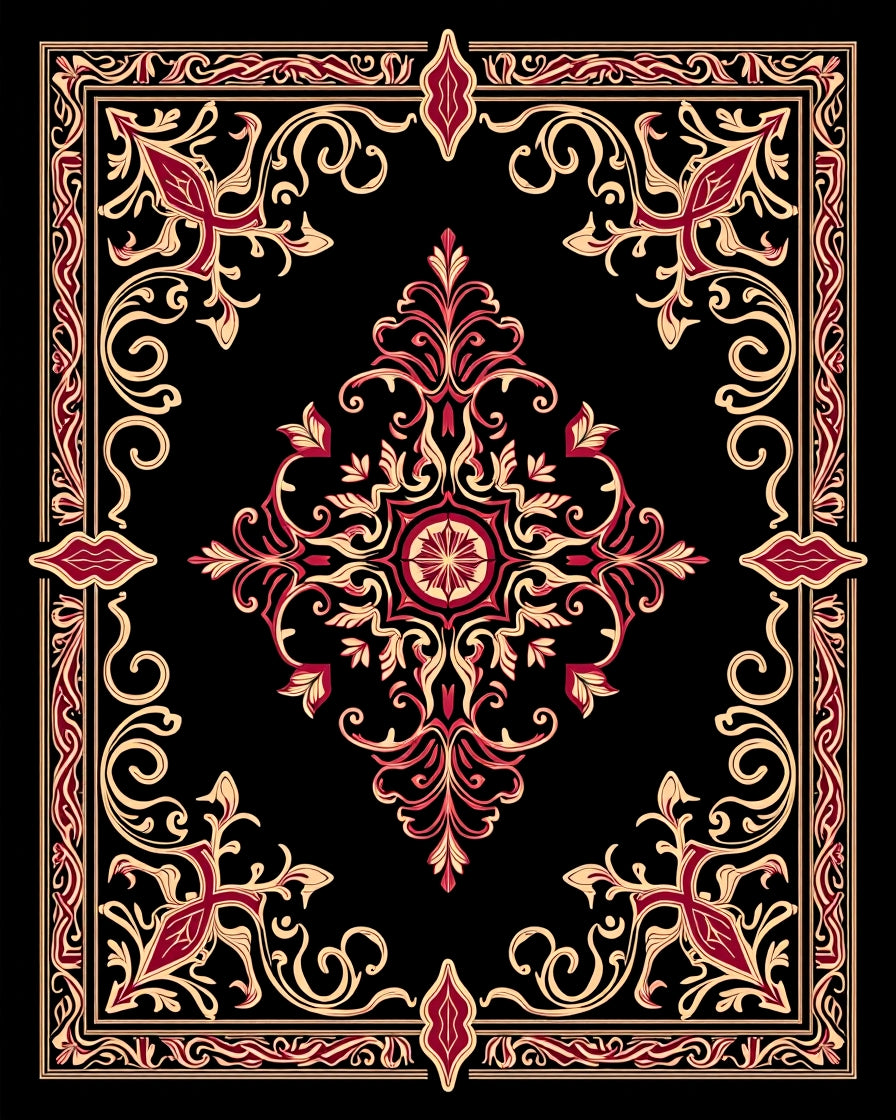 Crimson Gold Elaborate Filigree Rug