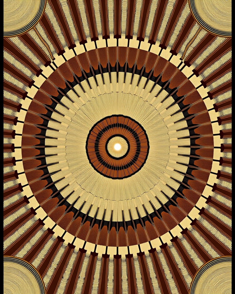 Brown Sunburst Circular Geometric Rug