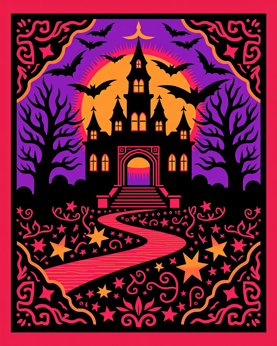 Spooky Castle Bats Night Sky Path Rug