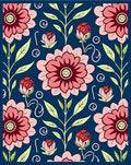 Deep Blue Coral Floral Garden Rug