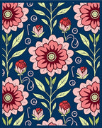Deep Blue Coral Floral Garden Rug