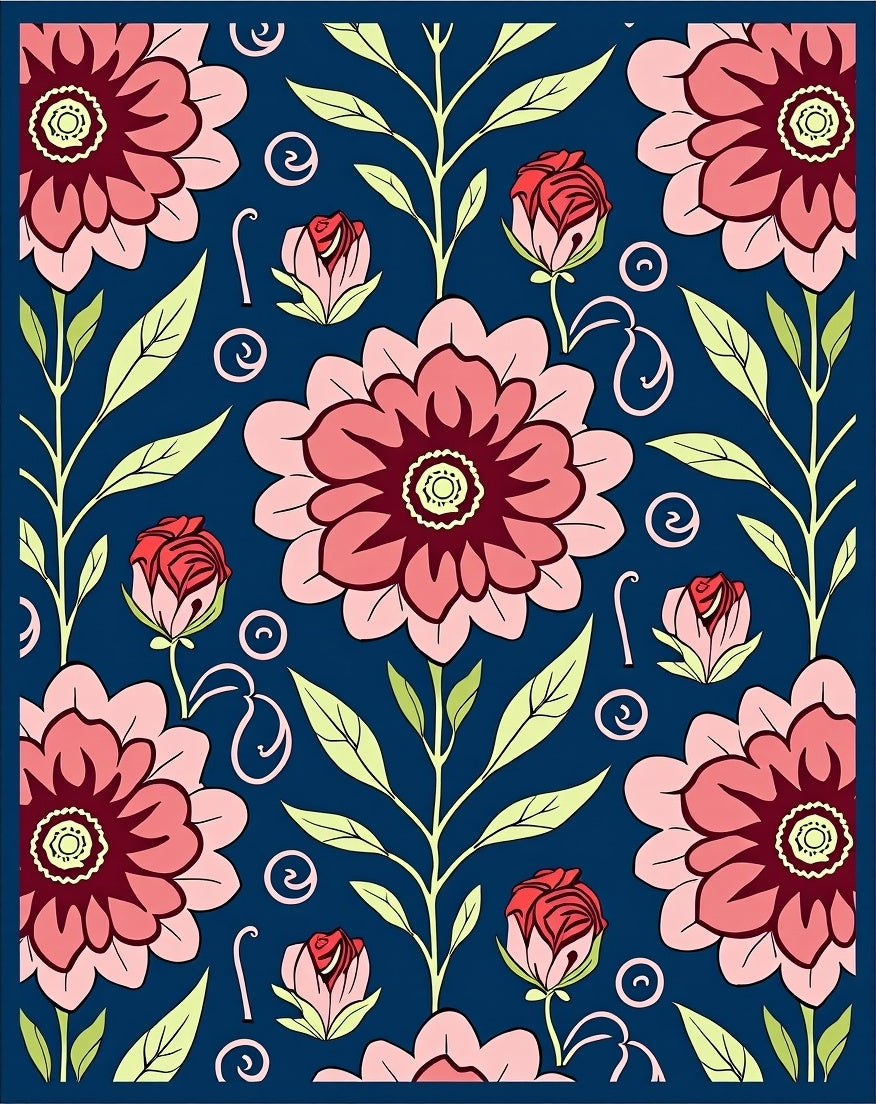 Deep Blue Coral Floral Garden Rug