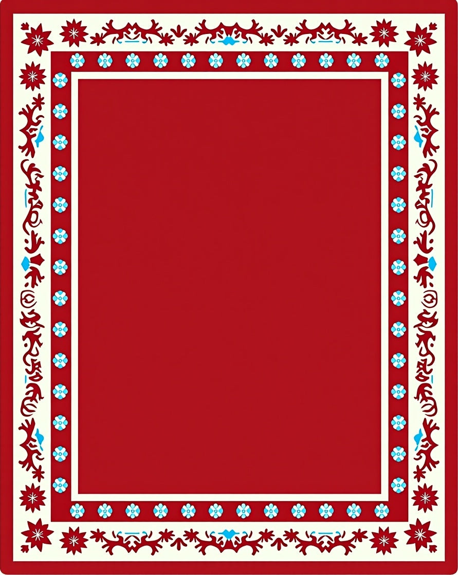 Crimson Cream Geometric Floral Border Rug