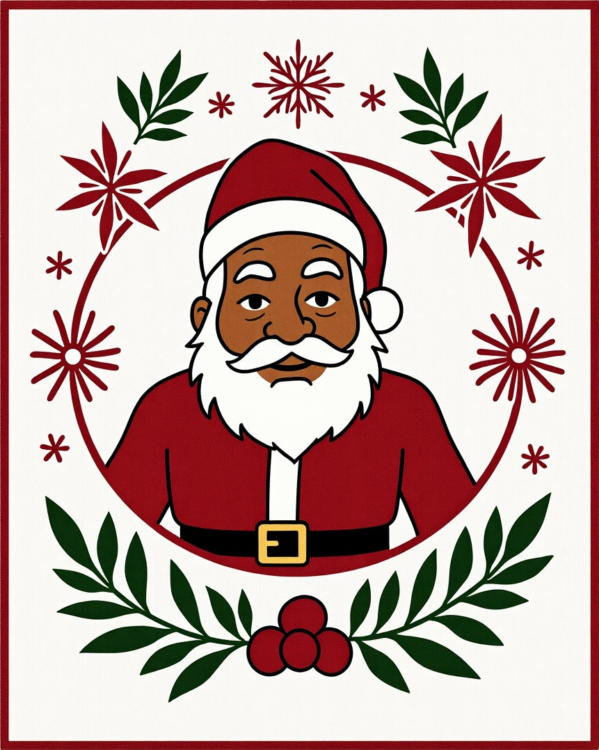Festive Santa Claus Christmas Wreath Rug