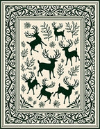 Dark Green Reindeer Forest Border Rug